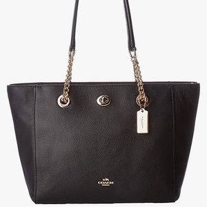 COACH Women's Pebbled Turnlock Chain Tote 27